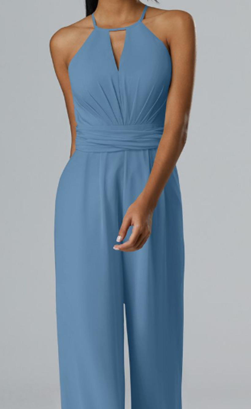 AW BRIDAL 8 M dusty blue Peggie party bridesmaid straight leg jumpsuit NEW B52